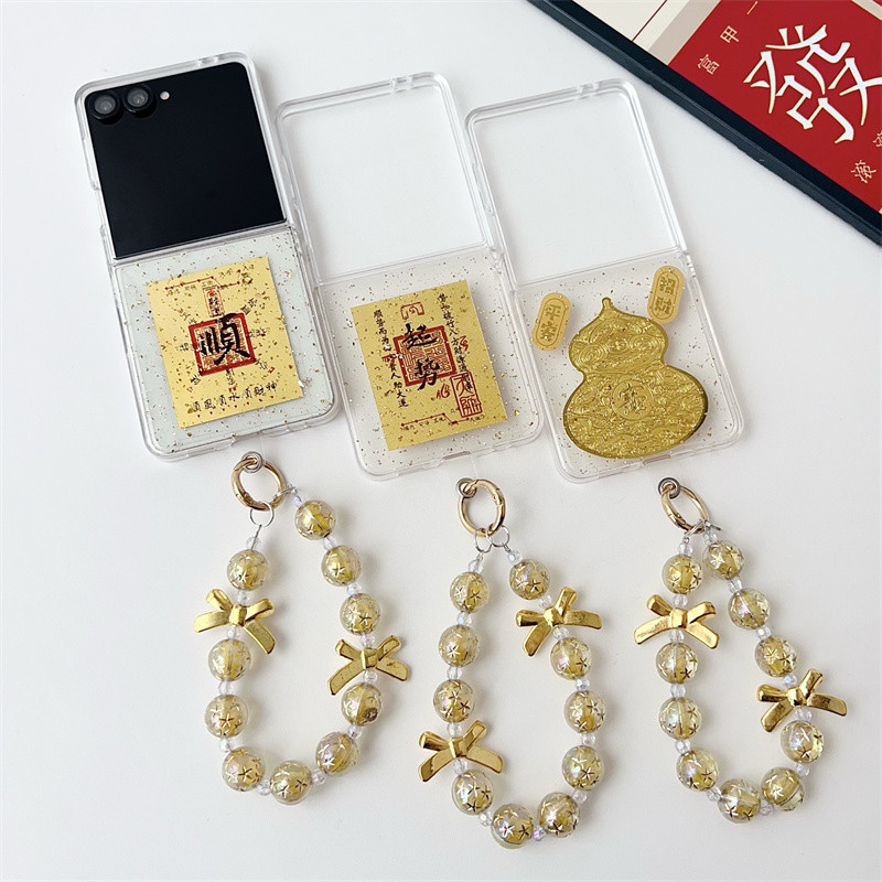 Ốp Điện Thoại Trong Suốt Kim Sa Lấp Lánh Vàng Sang Trọng Cho Samsung Galaxy Z Flip 7 Z Flip 6 Z Flip 5 Z Flip 4 Z Flip 3 Có Mặt Sau Dây Xích Tay