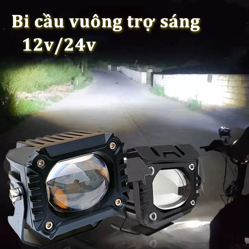 Bi cầu vuông trợ sáng, đèn led trợ sáng xe ô tô, 3 chế độ màu 12v đến 24v