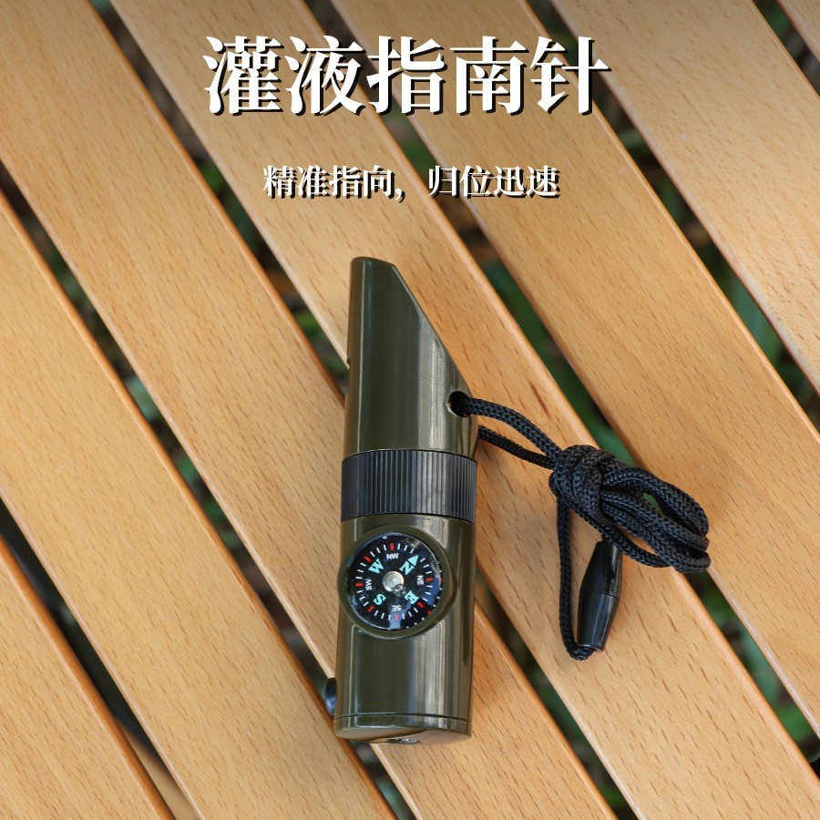 Còi sinh tồn đa chức năng với đèn LED, la bàn, nhiệt kế - Perfect cho cắm trại, đi bộ đường dài và leo núi