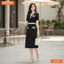 Đầm thiết kế BEMINE cổ chữ V viền sọc dáng chữ A phù hợp đi làm-B136