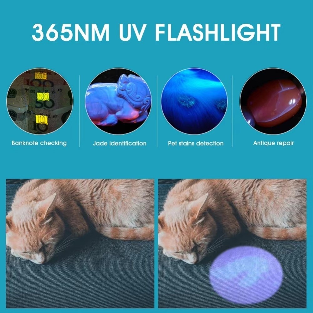 Đèn pin cực tím JKDESIGN, phát hiện ánh sáng đen, có khả năng phóng đại và sạc lại được 365nm