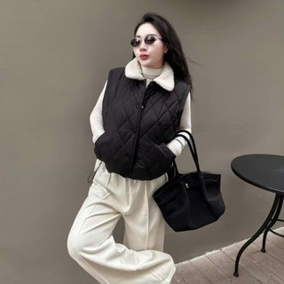 Áo phao gile phối cổ lông cúc bấm dành cho nữ dày dặn, mềm mịn