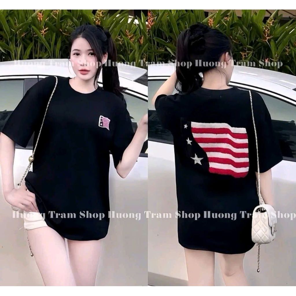 Áo Thun Nữ Form chuẩn - Áo Phông Cổ Tròn Tay Ngắn Basic Cotton -cờ mỹ aa