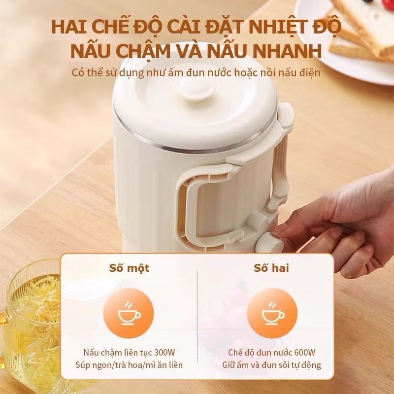 Ấm Đun Nước Điện 800ML, Chống Bỏng Hai Lớp, Tự Động Ngắt, Ấm Đun Nước Gấp Gọn 600W, Nồi Nấu Mì