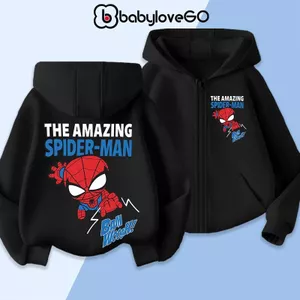 Áo khoác bé trai BabyloveGO áo khoác nỉ hoodie dày ấm in hình Marvel Spider-Man cho bé 1-10 tuổi