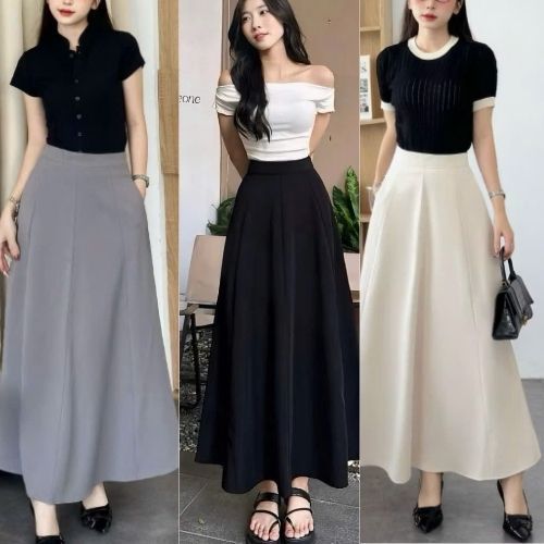 Chân váy chắp 8 mảnh cạp cao dài 90cm dáng suông chữ A che bụng tốt tôn dáng có túi 2 bên có bigsize CV02B
