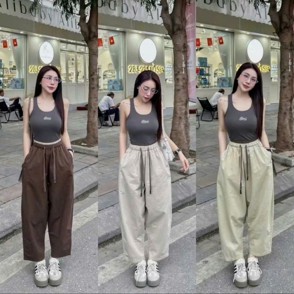Quần baggy nữ cạp cao vải kaki loại 1 co giãn nhẹ, quần baggy ống rộng form thụng 2 túi sườn Q10