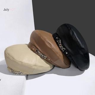 Mũ Nồi Nữ Vintage Thanh Lịch, Dây Xích Kim Loại và Da Hình Bát Giắc