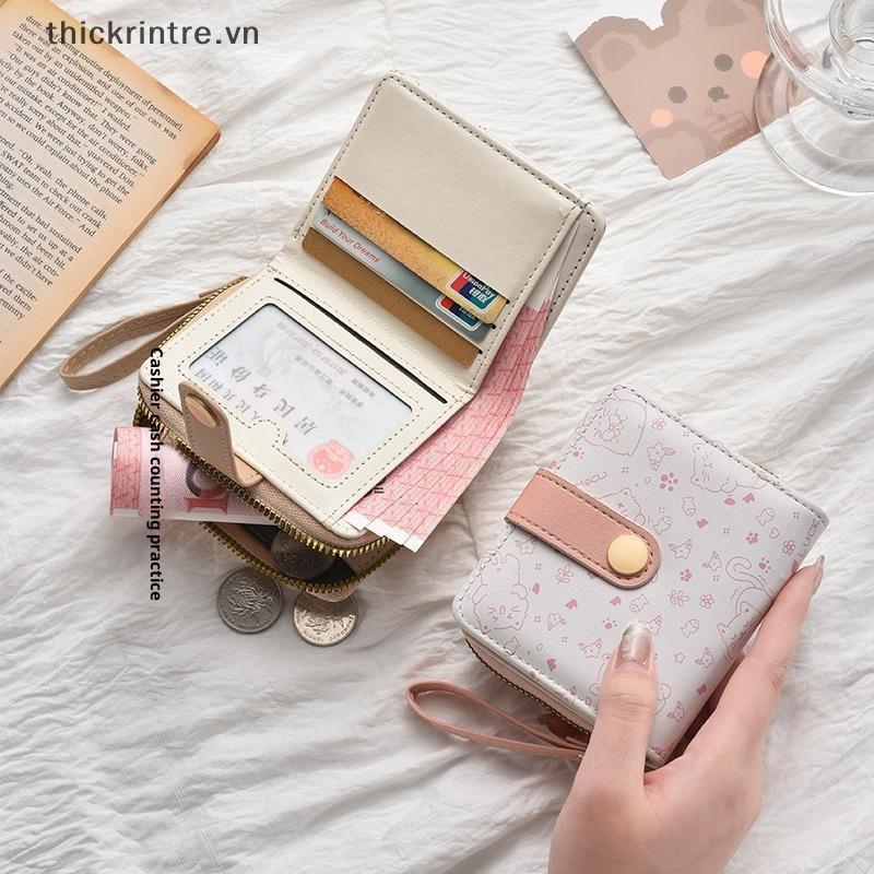 THI Dễ Thương Da Ví Đựng Tiền Xu Nữ Thời Trang Ví Ngắn Gấp Dây Kéo Ví Đựng Thẻ ID Du Lịch Nhẹ Tiền Mặt Túi Đồng Xu VN