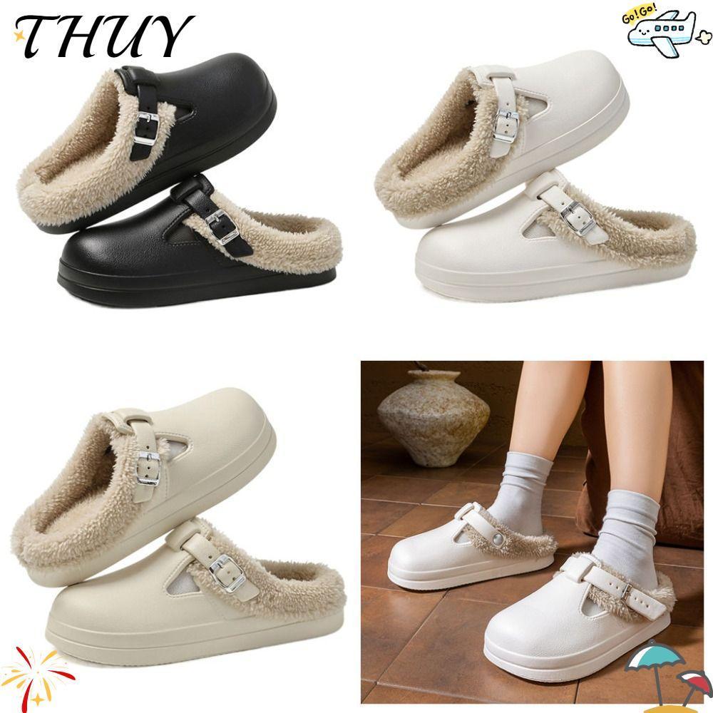 Sục Lót Lông Cừu Ấm Áp Chống Thấm Nước, Đính Khuy Thời Trang Dép Mềm Đế Dày Chống Trơn Trượt Ấm Mùa Đông
