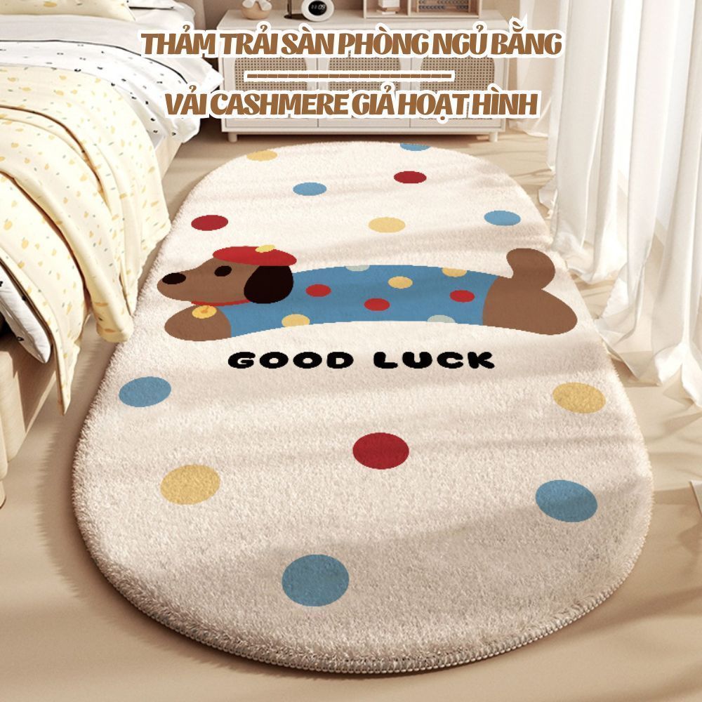 Thảm Trải Sàn Hoạt Hình Dễ Thương Giả Cashmere Lông Cừu Mềm Mịn Chống Trượt Decor Phòng Ngủ