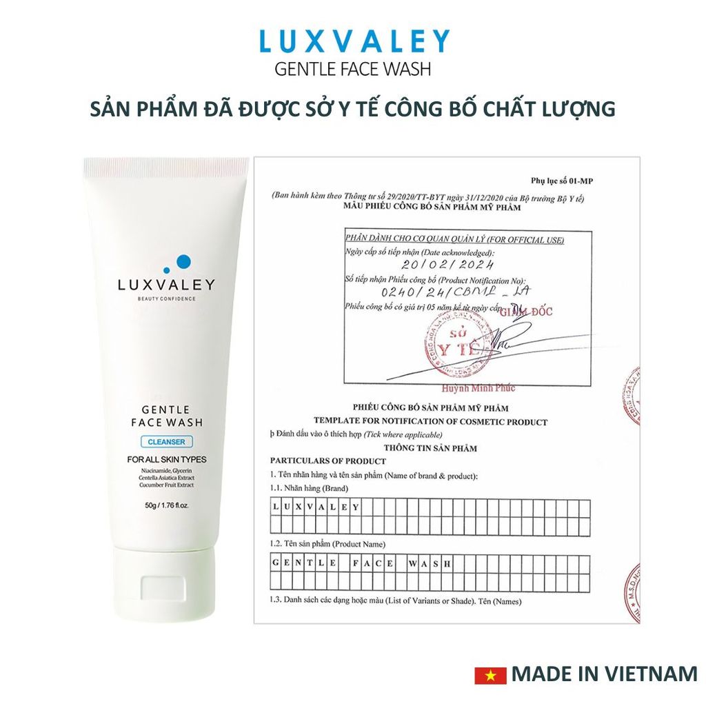 SỮA RỬA MẶT DƯỠNG TRẮNG DA NGĂN NGỪA MỤN LUXVALEY GENTLE FACE WASH CHIẾT XUẤT RAU MÁ DƯA LEO