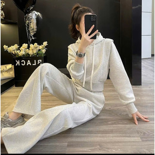 Set Bộ Nỉ Có Mũ Mix Quần Suông Dài Cá Tính, Set Bộ Áo Hodie Nỉ Mix Quần Ống Suông [Sẵn]