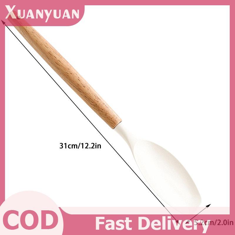 XUAN Dụng cụ nấu ăn tại nhà Silica Gel Scoop Salad Máy khuấy Muỗng Tay cầm bằng gỗ Nồi nấu Silica Gel Pot Scoop Nồi chống dính Dụng cụ nhà bếp VN