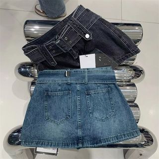 Váy nữ jeans cao eo dây đai ngắn chống lộ form ôm phong cách hot girl hè