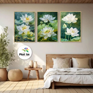 Ba bức tranh hoa sen Phật tổ sơn phòng ngủ trang trí đặc biệt sơn cho phòng ngủ phòng khách thiền phòng vv Canvas sơn