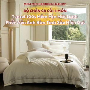 Bộ chăn ga gối Tencel 100s mềm mịn mát lạnh MemMinbedding Luxury phối viền ánh kim tinh xảo quý phái - L41682