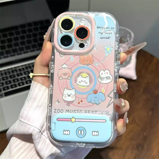 Vỏ Gương Hoạt Hình Dễ Thương + Dây Xích + Giá Đỡ Cho IPhone 16 11 15 14 13 12 Pro Max X Xr Xs Max 7 8 Plus Vỏ Điện Thoại Bảo Vệ Ống Kính Chống Sốc Mềm Vỏ Đen
