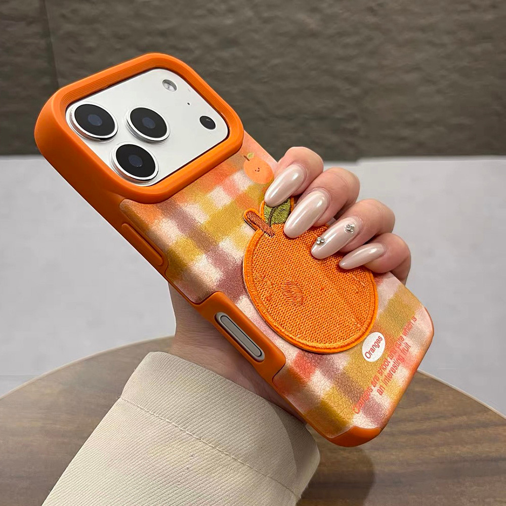 Ốp điện thoại da trái cây thêu 3D cho iPhone 17 Pro Max 16 15 14 13 12 Vỏ bảo vệ chống sốc