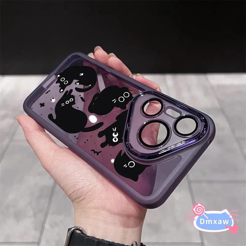 Ốp điện thoại hình mèo đen hoạt hình Kính ống kính cho OPPO Find X9 X8S Plus X8 X7 X6 X5 X3 Pro Ultra 5G 4G Vỏ sang trọng Vỏ cứng chống sốc dễ thương