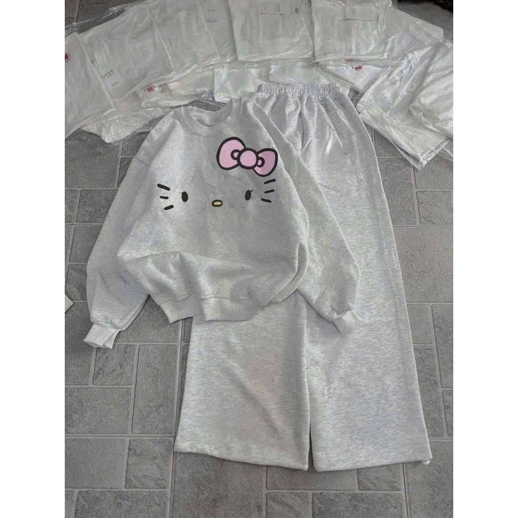 SÉT BỘ QUẦN DA CÁ XÁM  TRƠN+MIX ÁO  NỈ BÔNG  SWEATER CỔ TRÒN DÀI TAY -MÈO ĐƠN GIẢN-QUANAO94