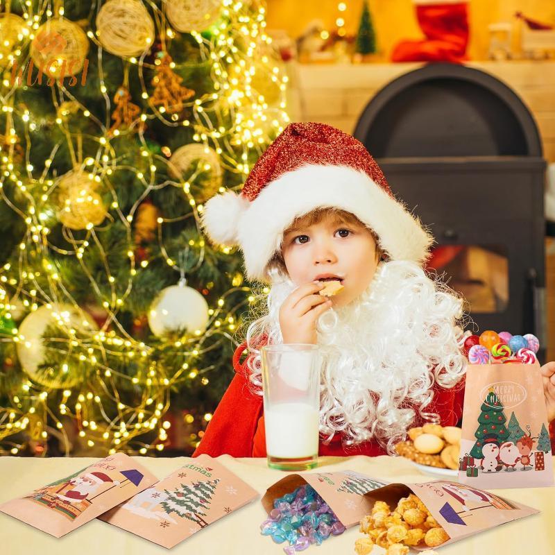[WUSISI] 20 Chiếc Túi Quà Giáng Sinh Vui Vẻ Ông Già Noel Giấy Kraft Túi Kẹo Quà Giáng Đảng Ủng Hộ 2025 Giáng Sinh DIY Lịch Mùa Vọng MỚI