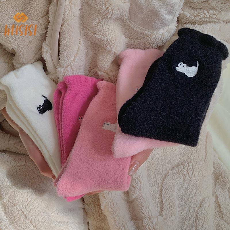 [WUSISI] Tất siêu mềm lông chồn dễ thương dành cho nữ Mùa đông ấm áp lông chồn ấm áp Hàng dệt kim dày sang trọng Ngủ ấm áp tại nhà Tất lông tơ MỚI