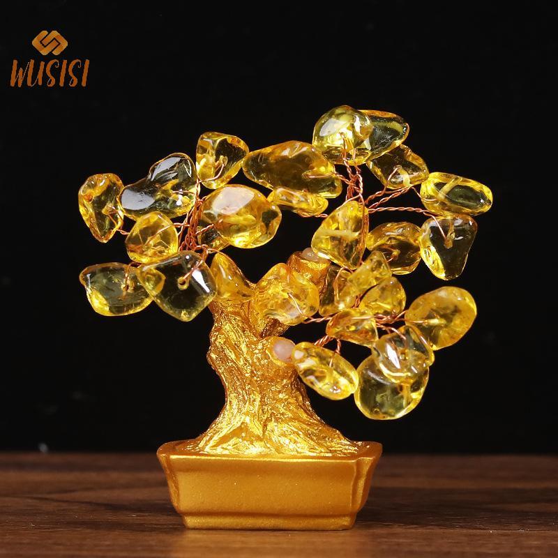 [WUSISI] 19cm 14cm Tinh Tế Pha Lê Vàng Cây Tiền Trang Trí Văn Phòng Tại Nhà Cửa Hàng Phong Thủy Nghệ Thuật Trang Trí Để Bàn Cây Giàu Có May Mắn MỚI