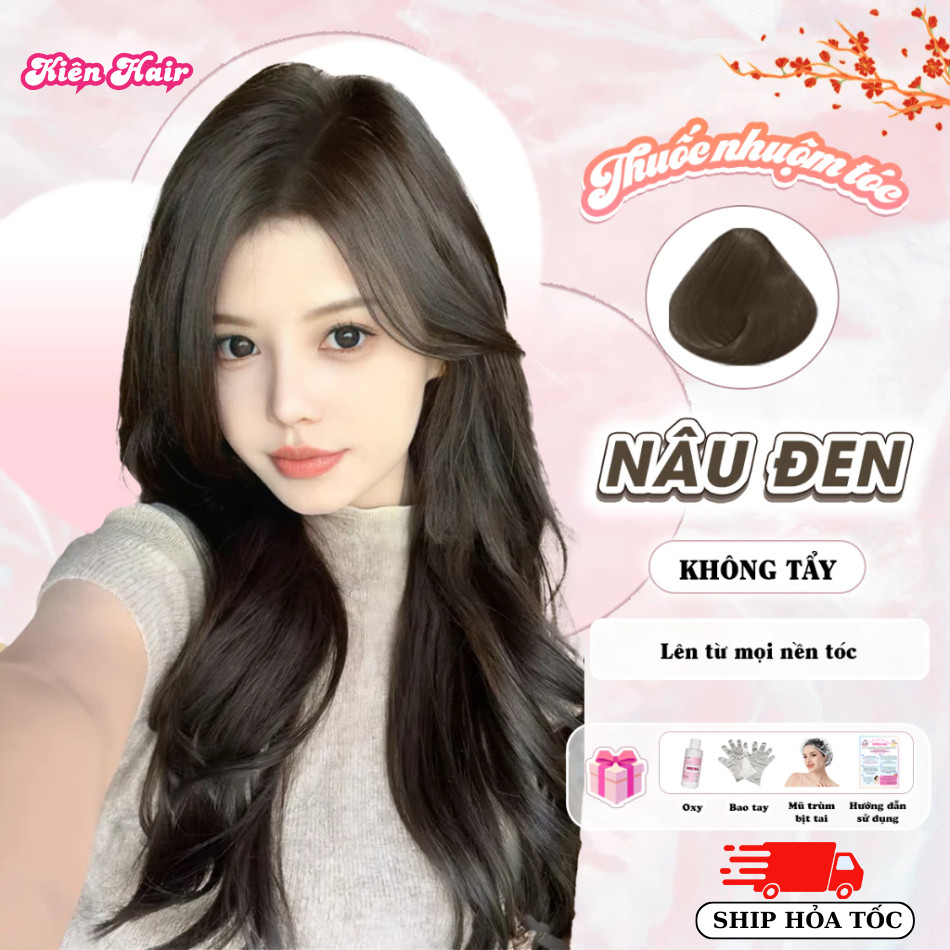 Thuốc Nhuộm Tóc Màu NÂU ĐEN Không Tẩy, lên từ nền đen, tặng kèm trợ nhuộm | Trunghair