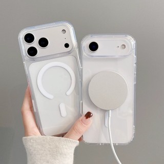 Ốp điện thoại trong suốt từ tính pha lê lỗ lớn cho IPhone 17 Pro Max 17Air 11 12 13 14 15 16 Pro Max Plus Vỏ trong suốt Vỏ bảo vệ chống sốc