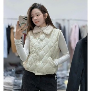 Áo phao gile phối cổ lông cúc bấm dành cho nữ dày dặn, mềm mịn