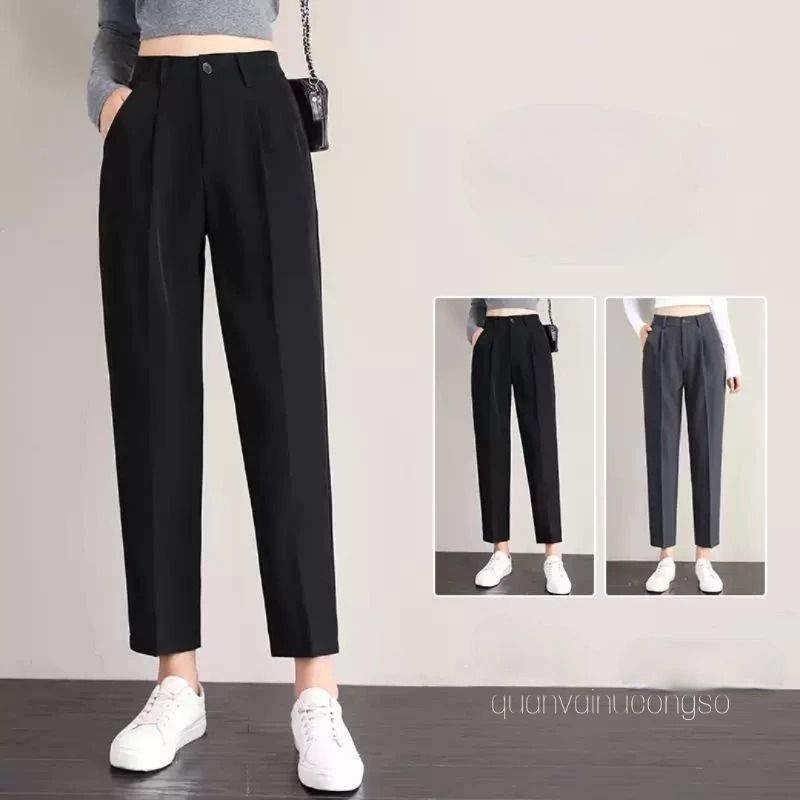 Quần công sở dáng baggy vải tuyết nhung cao cấp , cạp cao túi chéo hàng đẹp Q05