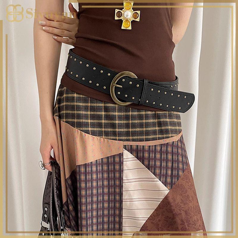 Siyuyan Thắt lưng da phong cách Gothic nặng, Y2K punk - Phụ kiện thời trang cho đầm và quần jean