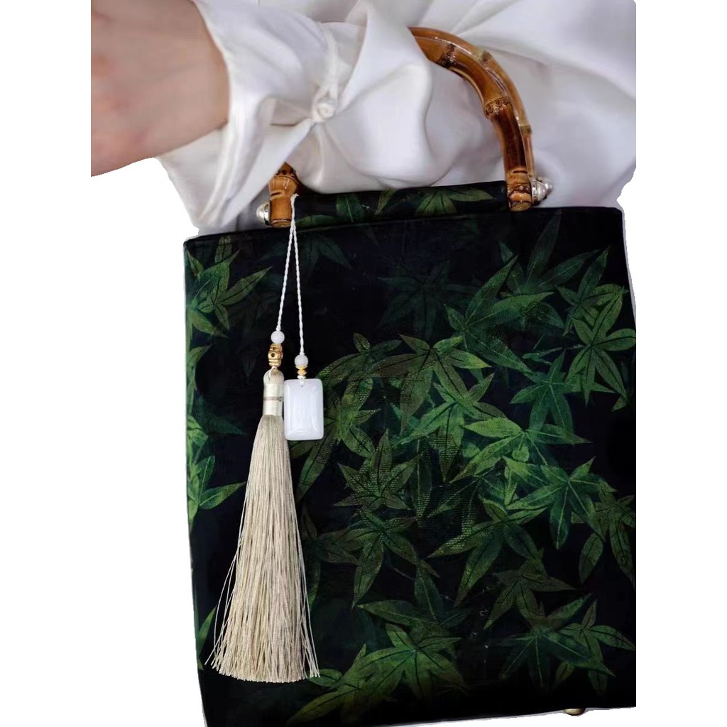 Túi xách nữ sợi tre, phong cách cổ điển Trung Hoa, kiểu Hanfu, kèm váy, thiết kế retro