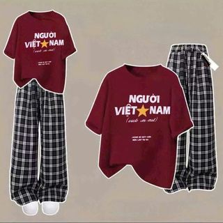 Quần Kẻ caro đen bản to+ kết hợp áo phông su form rộng tay lỡ cotton su mềmm mát-thuba94