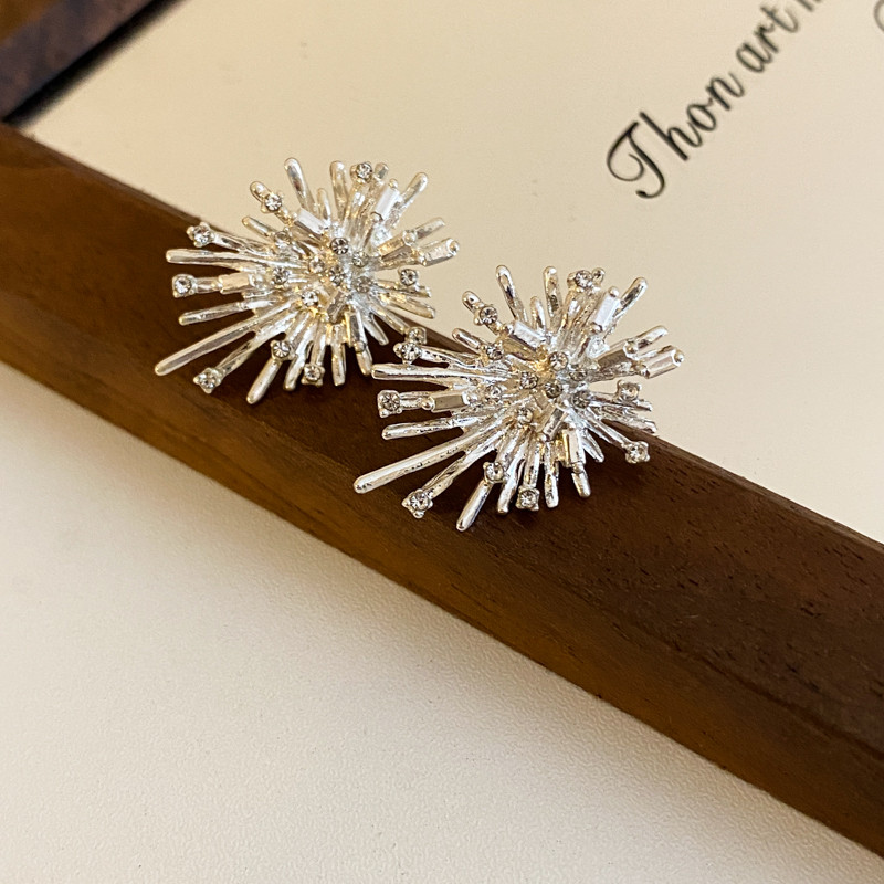 Bông tai bạc zircon pháo hoa thiết kế tối giản, trang sức dainty độc đáo cho nữ