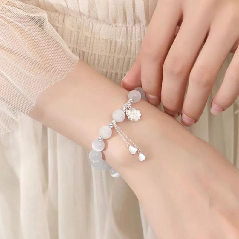 Vòng tay bạc Sweet Cat 's Eye Stone Cherry Blossom 925