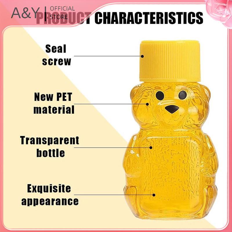 A & Y 20 Chai nước ép gấu hoạt hình dùng một lần bằng nhựa trong suốt, Chai phân phối dung tích nhỏ, Chai mật ong 60ml.
