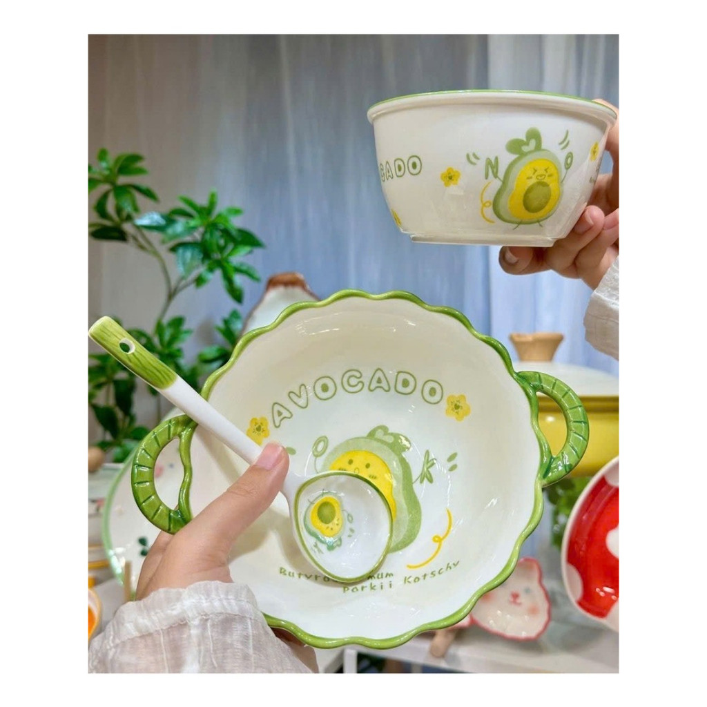 Sét Bát Sứ Có Tay Cầm 3 Món Cao Cấp ĐÓNG HỘP XỐP GỒM ( TÔ TAY CẦM , THÌA , BÁT CƠM )