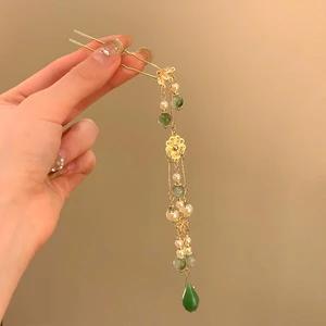 Kẹp Tóc Thủy Tinh Hoa Vàng Rỗng Cho Cô Dâu và Outfit Hanfu Sườn Xám