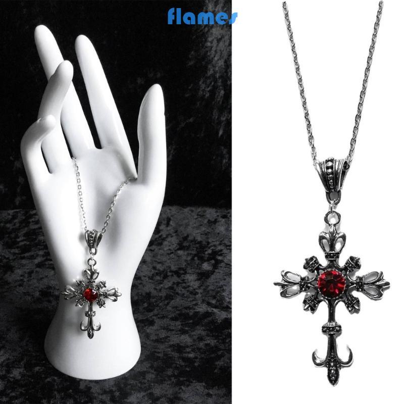 Vòng cổ hình chữ thập đỏ zircon, trang sức thời trang sang trọng