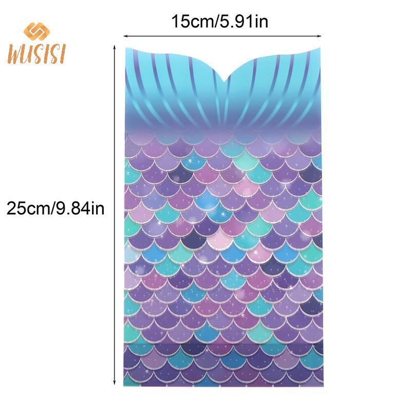 [WUSISI] 25 Chiếc Túi Quà Tiệc Nàng Tiên Cá Túi Đóng Gói Bánh Quy Kẹo Túi Đựng Đuôi Nàng Tiên Cá Cho Bé Gái Đồ Dùng Sinh Nhật Cho Bé Tắm MỚI