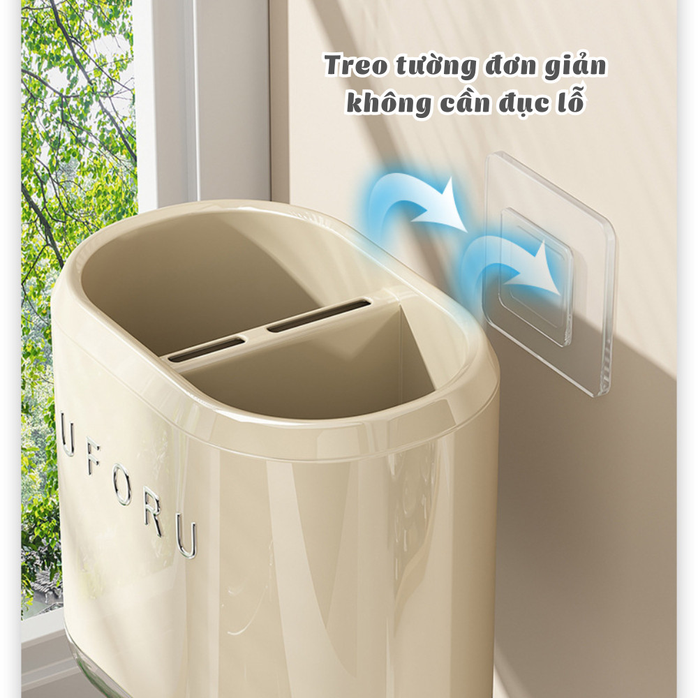 Ống Đựng Đũa Muỗng Treo Tường Chia 2 Ngăn Tiện Lợi Chất Liệu Nhựa Cứng Cáp DINO