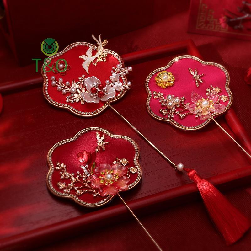 [T & O-t] Quạt chúc may mắn cổ điển Trung Quốc Quạt hoa cầm tay đính đá cổ điển Quà tặng mặt dây chuyền tinh tế [mới]