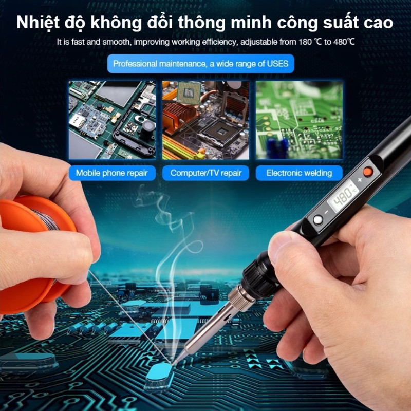 Mỏ Hàn 80W 220V - Điều chỉnh nhiệt độ, màn hình LCD chính xác, làm nóng nhanh và an toàn khi dùng
