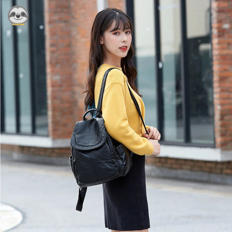 Ba lô da mềm thời trang nữ / Ba lô chống trộm chống thấm nước / Túi đi học du lịch dung tích lớn / Ba lô da chất lượng cao phù hợp thời trang