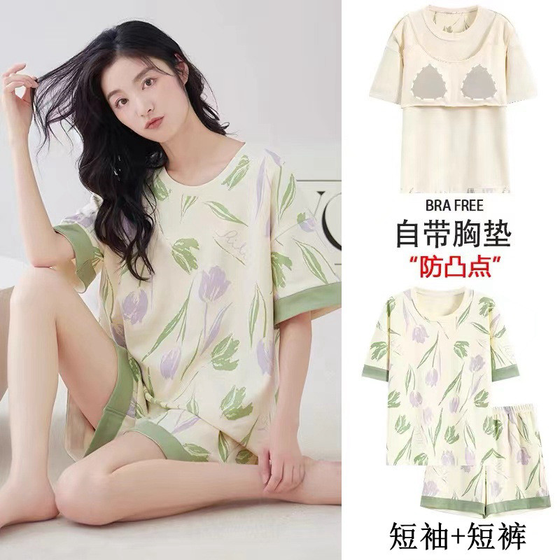 Shop Bộ Đồ Ngủ Nữ Có Miếng Lót Ngực Quần Short Tay Ngắn Plus Kích Thước Loungewear Phù Hợp Với Hoạt Hình Đồ Lót Không Gọn Mát Có Thể Đeo Bên Ngoài
