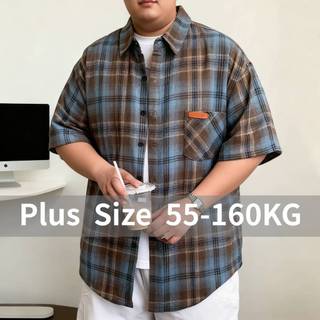 Oversize Nam Ca rô Nhẹ Tay Ngắn Xuân Thu Khuôn Viên Áo Sơ Mi Thường Ngày