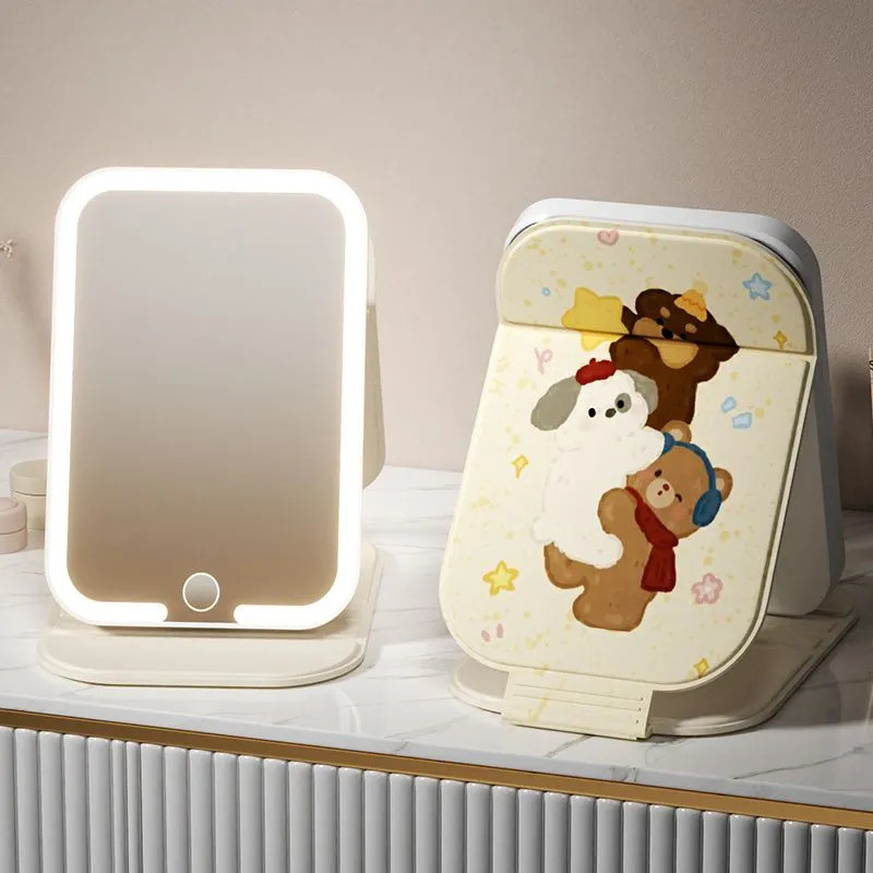 Gương Trang Điểm Led Có Đèn Có Thể Gập Lại Để Bàn Thông Minh HD Gương Trang Điểm Di Động Di Động Ký Túc Xá Sinh Viên Gương Để Bàn