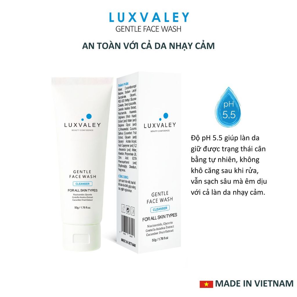 GEL RỬA MẶT SÁNG DA NGỪA MỤN LUXVALEY GENTLE FACE WASH CHIẾT XUẤT RAU MÁ DƯA LEO